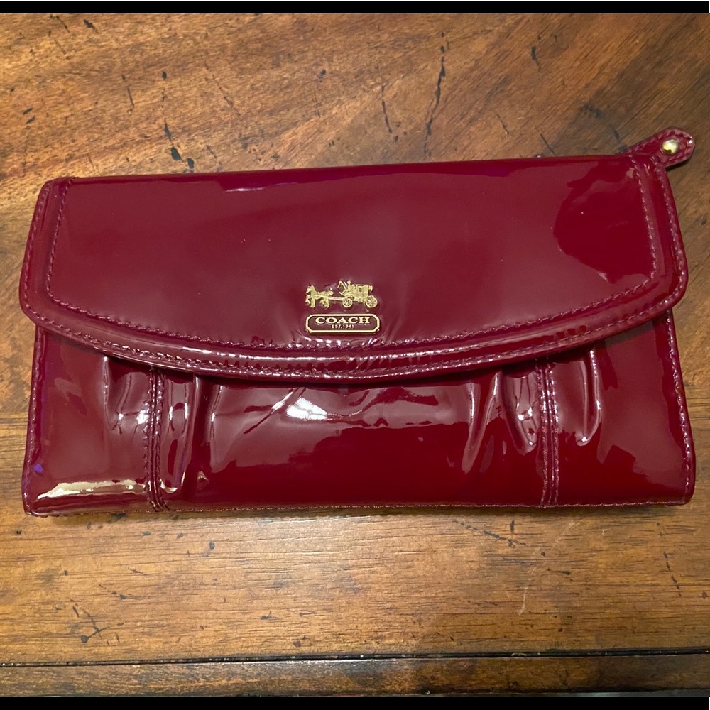 Coach Madison patent leather checkbook wallet